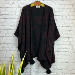 CLEOBELLA Sevigny Wine Floral Tassel Poncho Cape OS